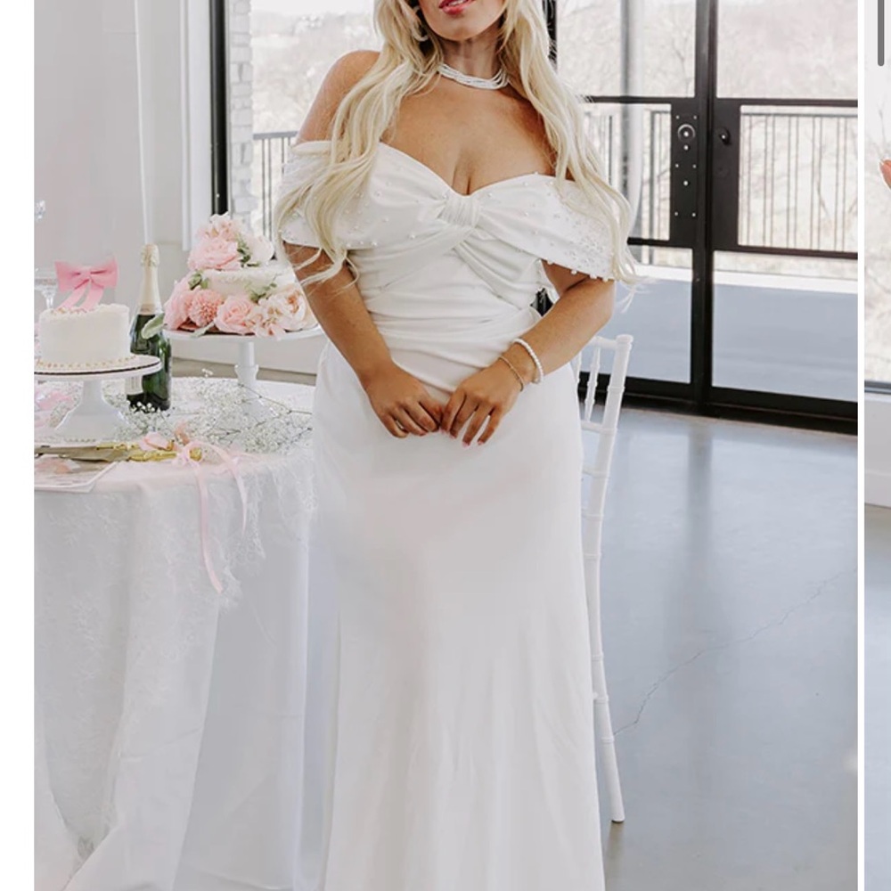 Pearl Accented White Off-Shoulder Dress